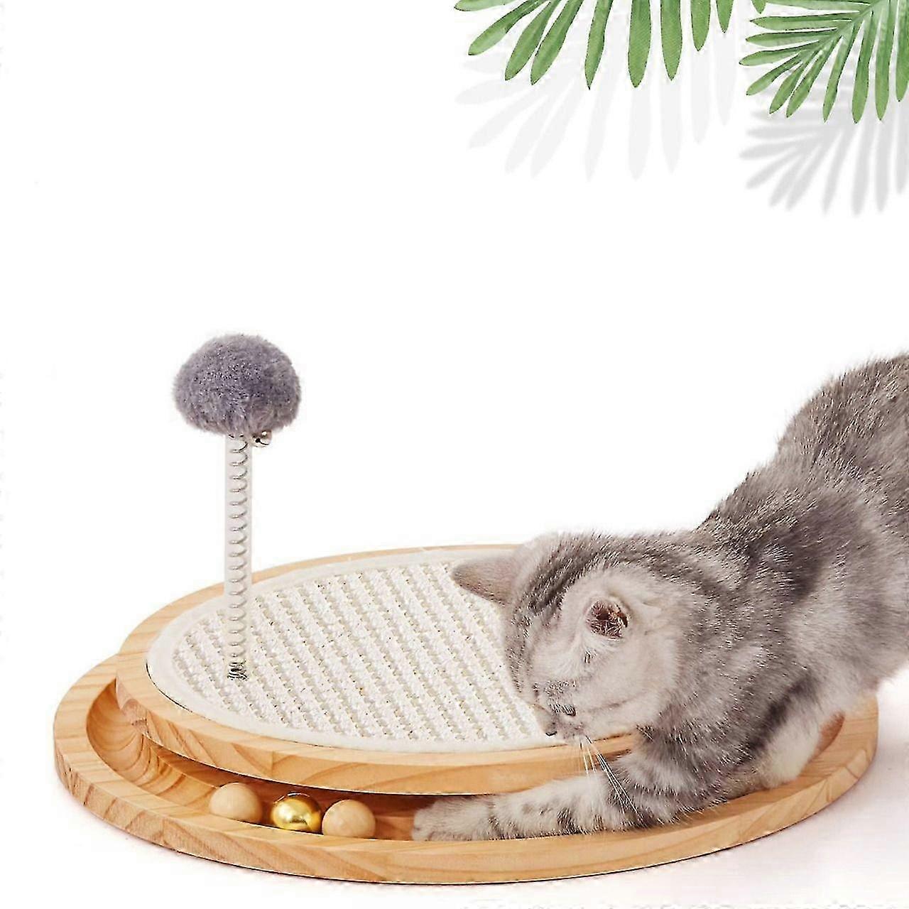 Cat Scratcher,Cat Natural Sisal Scratching Pad,Kitten Interactive Toy with Ball Track Spring Ball for Chasing Hunting Mental Physical Exercise