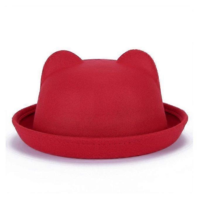 Cute Women's Devil Hat with Cat and Bear Ears, Wool Beach Shade, Red