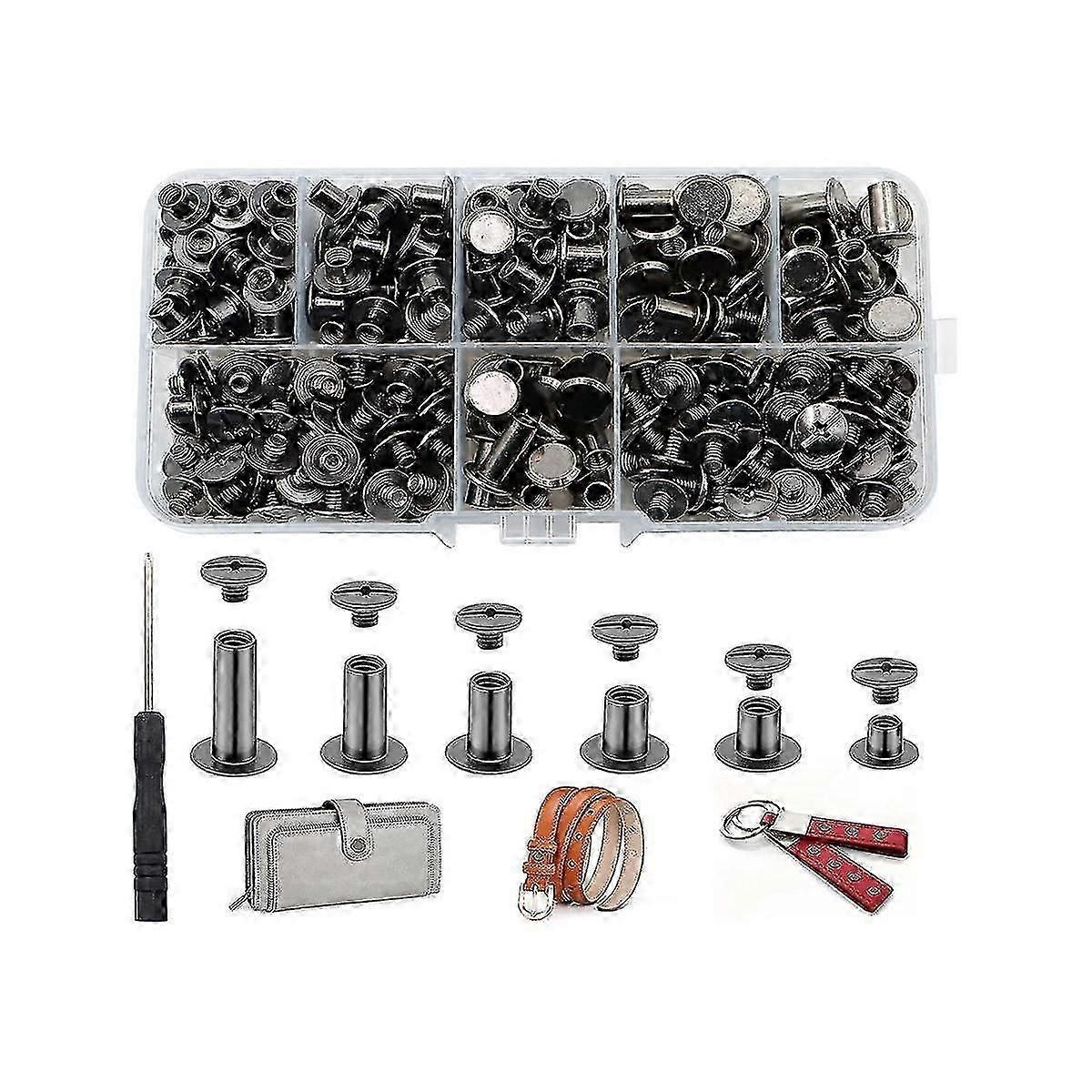 150sets Chicago Screws Assorted Kit,6 Sizes Round Flat Head Leather Rivets M5 Chicago Binding Screw