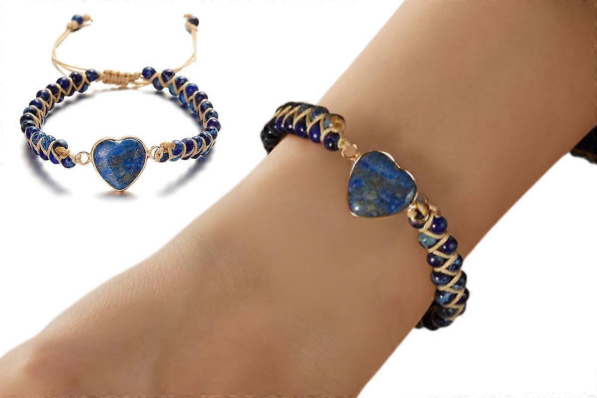 Handmade Natural Stone Beaded Bracelet Adjustable Woven Bangle for Jewelry-Blue