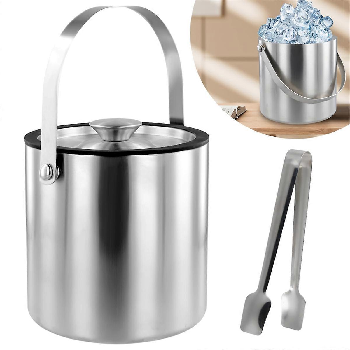 Ice Bucket with Lid Strainer Tong,2QT Double Walled Insulated Ice Bucket Container, for Chilling Be