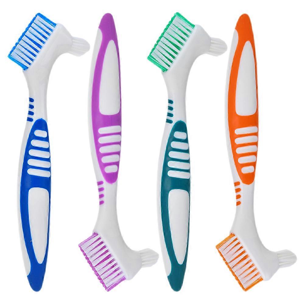 False Teeth Cleaner Double-Sided Denture Toothbrush Oral Appliances Pp Nylon Cleaning 4Pcs