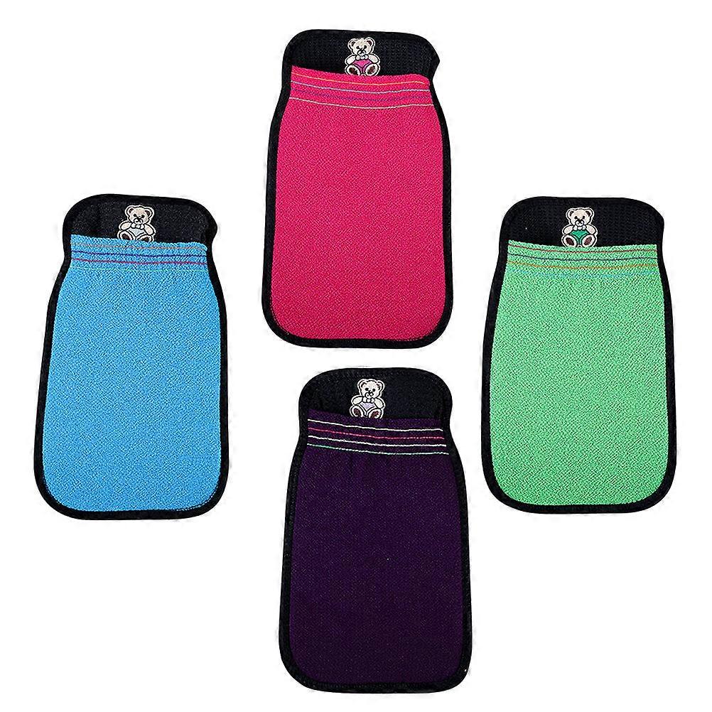 Bath Gloves Double-Layer Scrubber Mitts for Gentle Skin Cleaning 4Pcs
