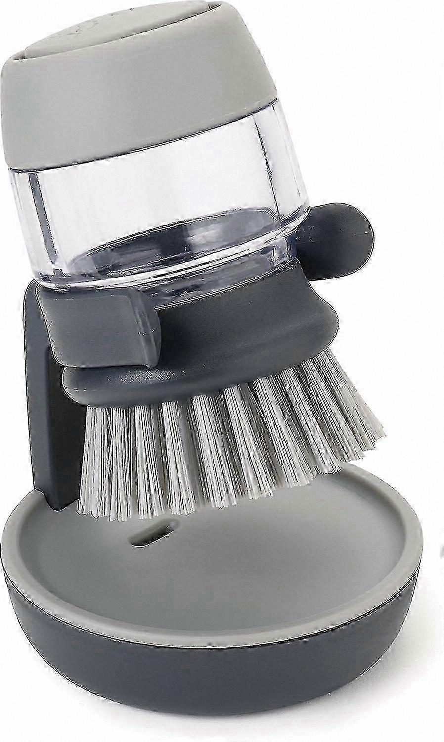 Reusable Soap Dispensing Brush with Stand for Kitchen Cleaning - Grey