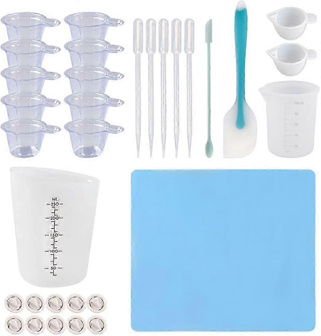 32pcs Silicone Resin Measuring Cups Tool Kit,250 & 100 Ml Measure Cups, Finger Cots, Droppers, Silicone Spatula,transfer Pipettes For Epoxy Resin