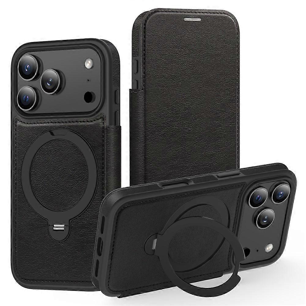 Compatible For iPhone 17 Pro Case Compatible with MagSafe RFID Leather Wallet Cover with Rotating Ring Kickstand