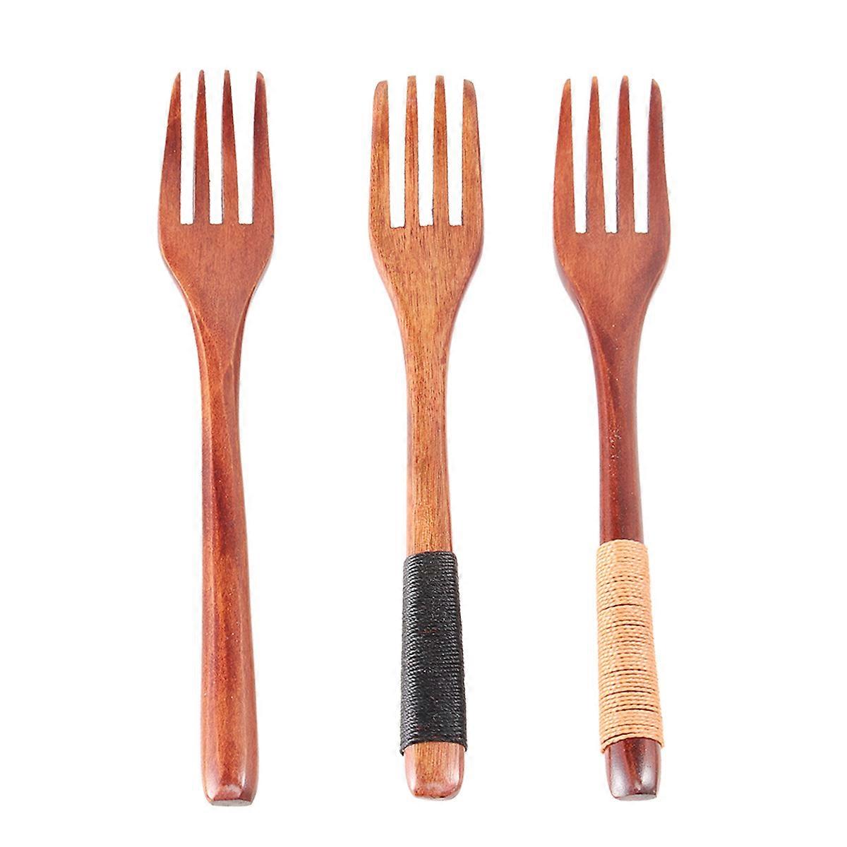 Wooden Fork Japanese Style Fork for Kitchen Use Four-Teeth 9Pcs Set
