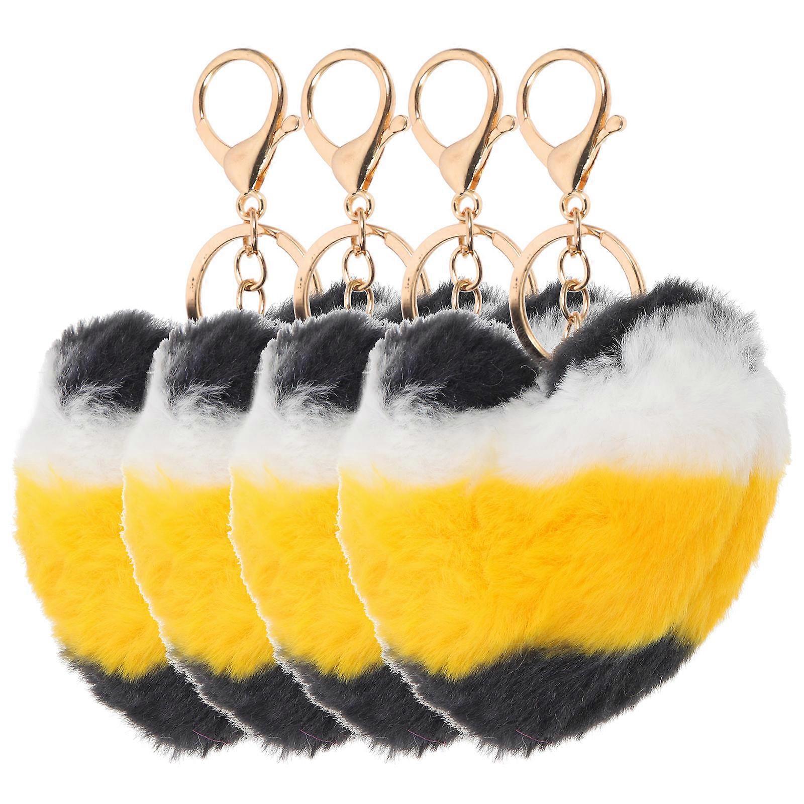 Valentines Plush Heart Pendant Key Chain Decorative Key Holder 4Pcs Set
