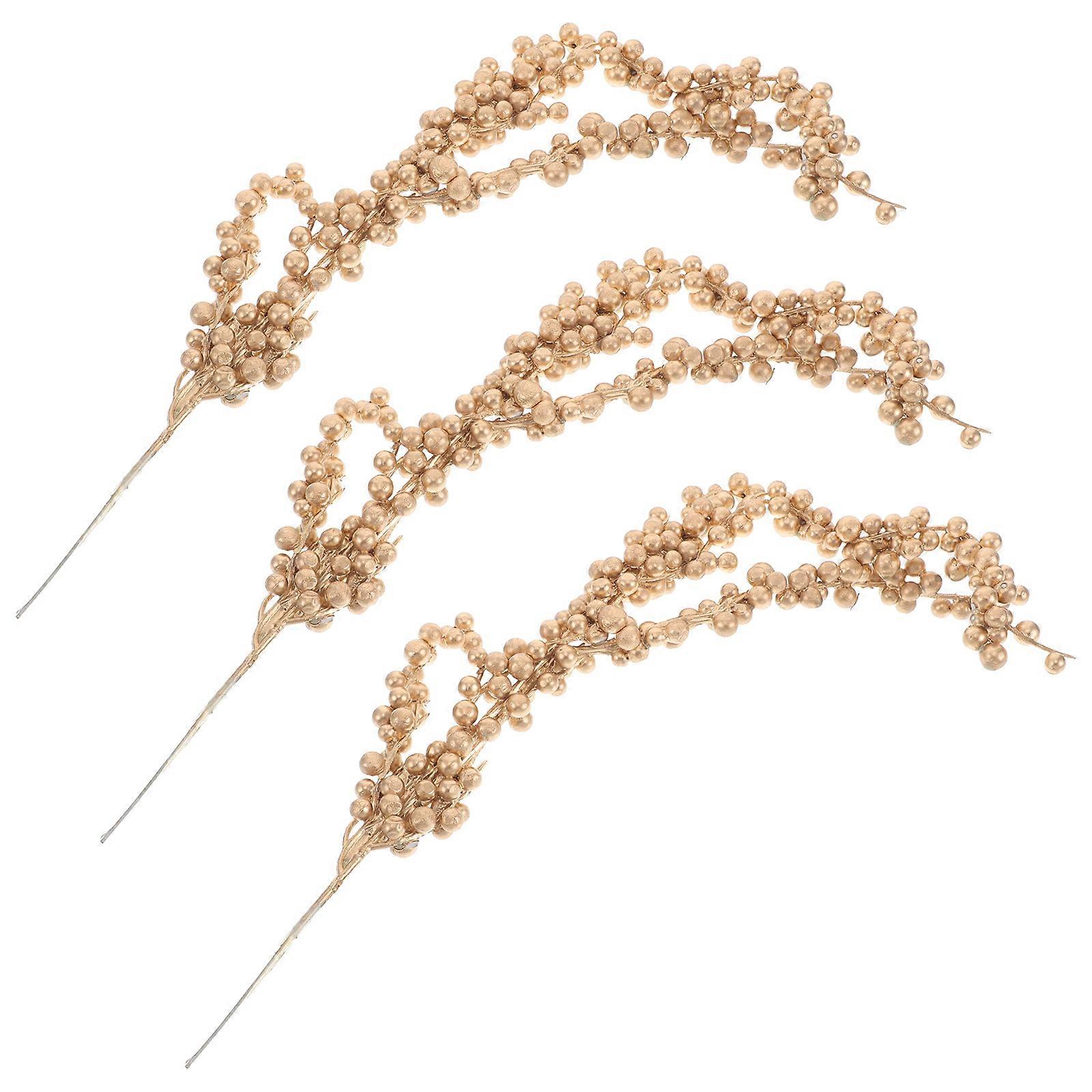 Golden Simulated Berry Branches for Christmas Tree 15Pcs