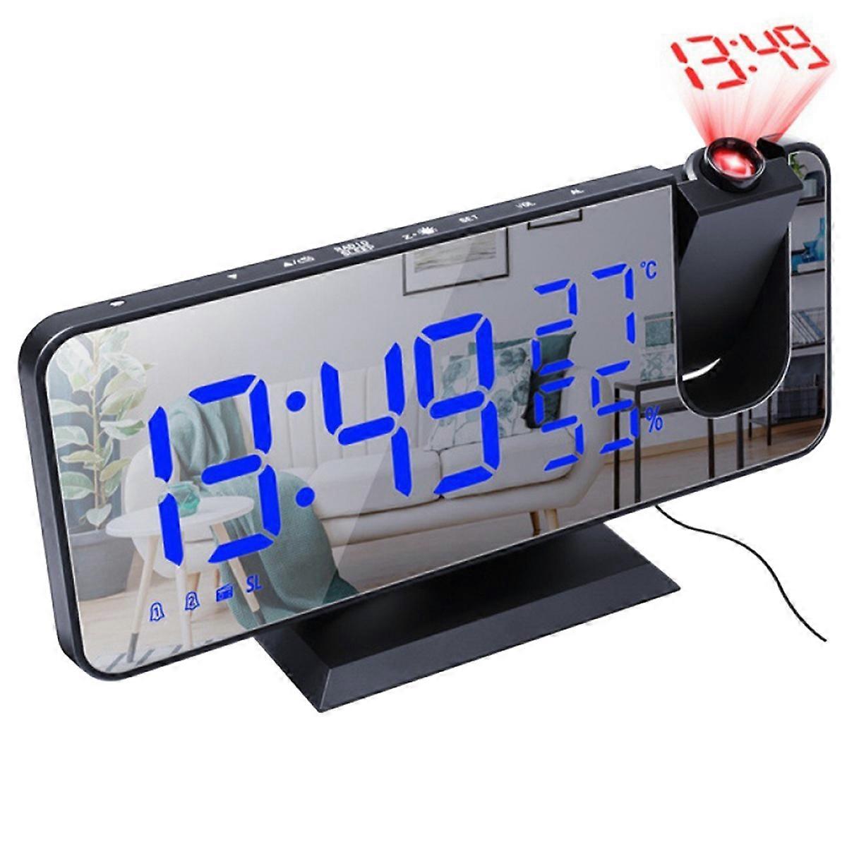 Temperature and Humidity Multi-Function Radio Projection Clock LED Mirror Clock Electronic Digital Clock Home Use B