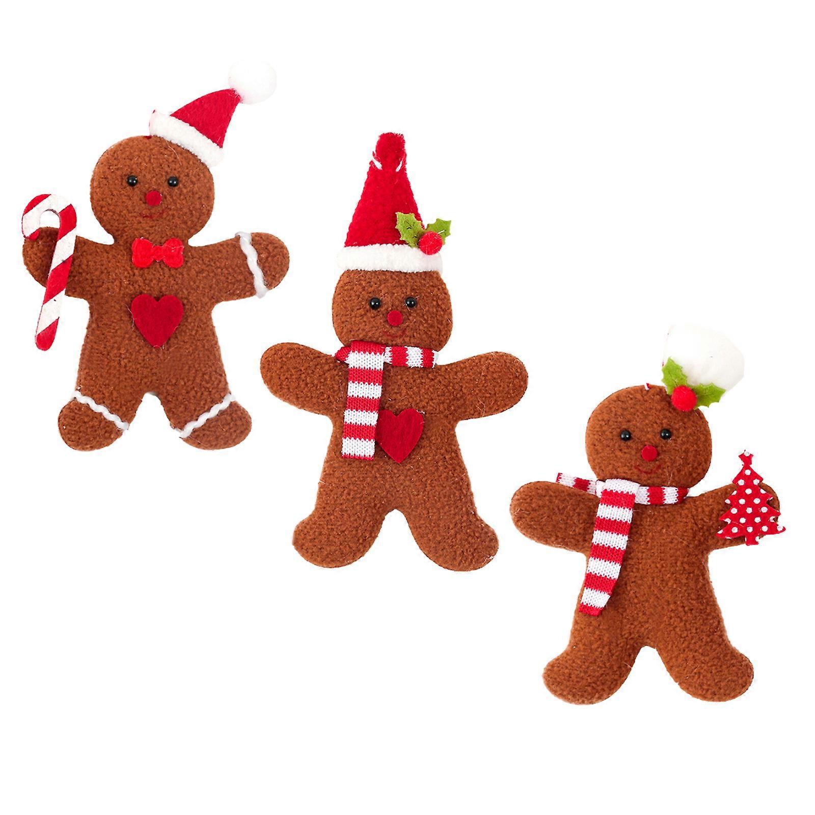 Set of 3Reusable Christmas Gingerbreads Man Hanging Ornaments Fabric Decoration for Tree Window and Tabletop Multicolor