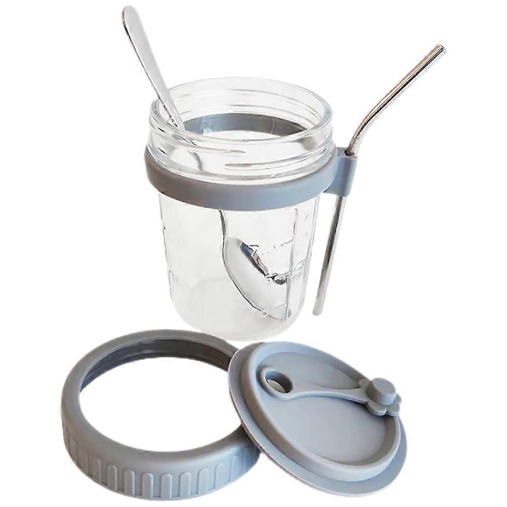Overnight Oats Container 2 Sets Suitable For Breakfast Containers Grey Mason Style Convenient Drinking Experience
