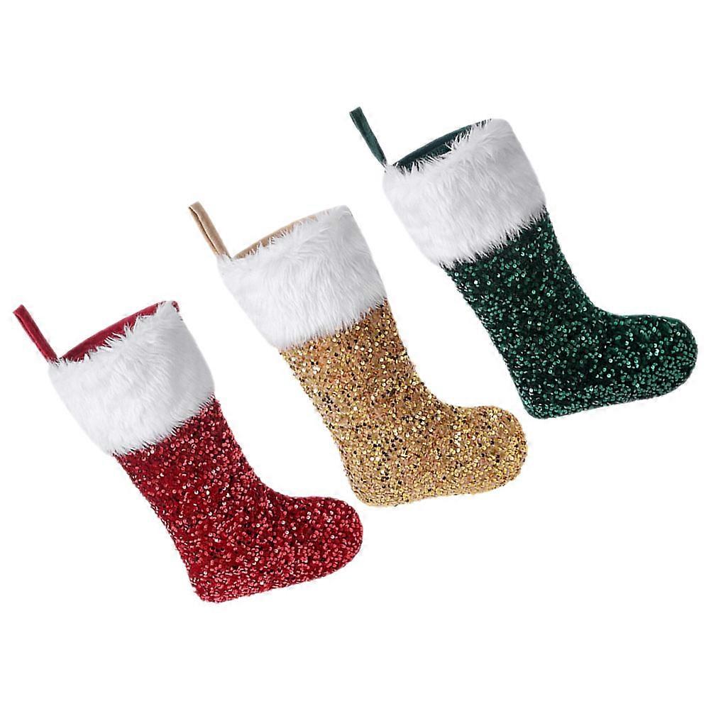 Christmas Stocking Gift Bag Pendant For Family Decoration In Assorted Color With Rectangular Design 9Pcs