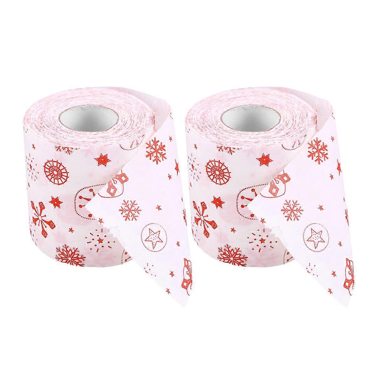 Creative Toilet Paper Roll with Santa Claus Print for Cleaning 2Pcs