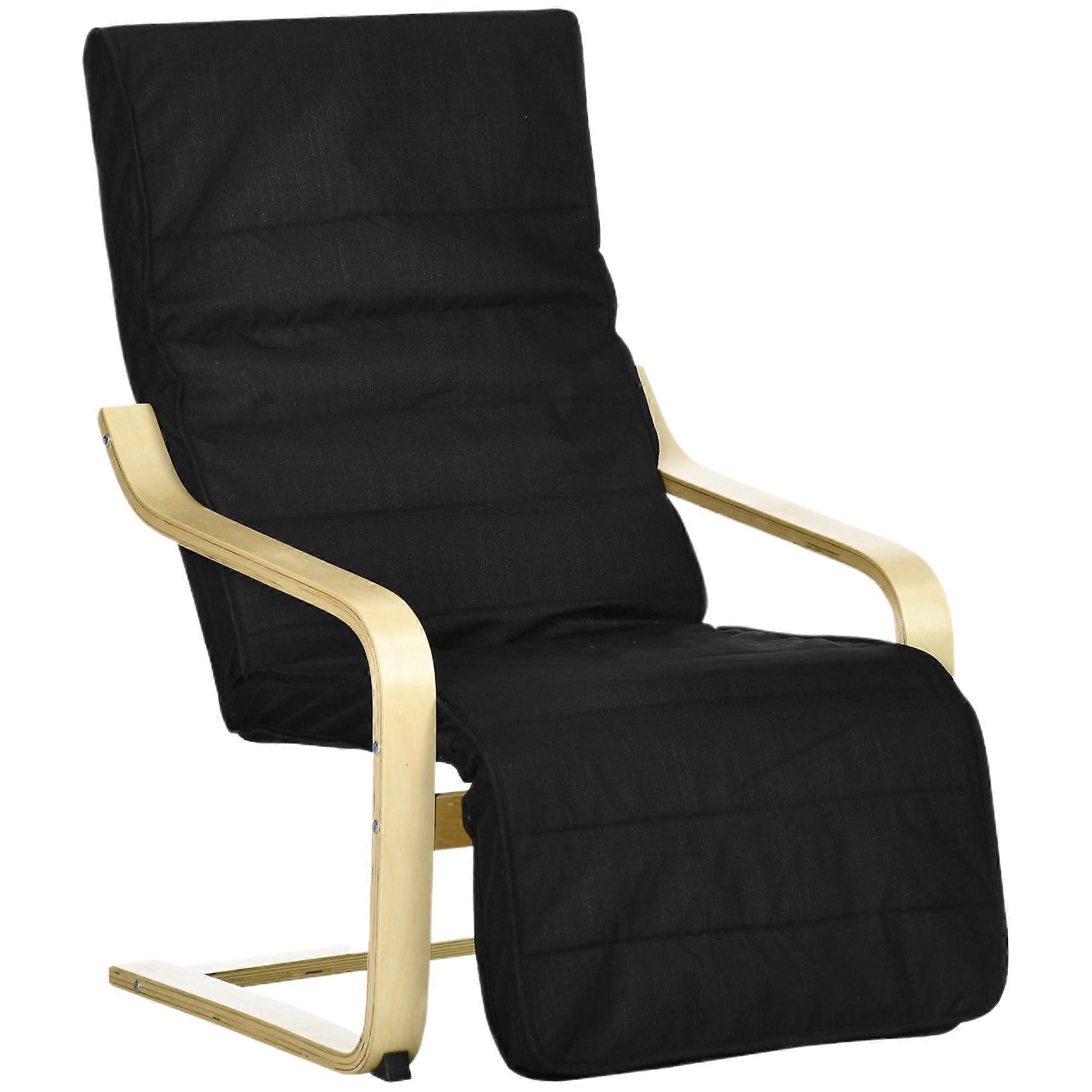 Black HOMCOM Recliner Chair Adjustable Footrest Linen Look Birch Wood