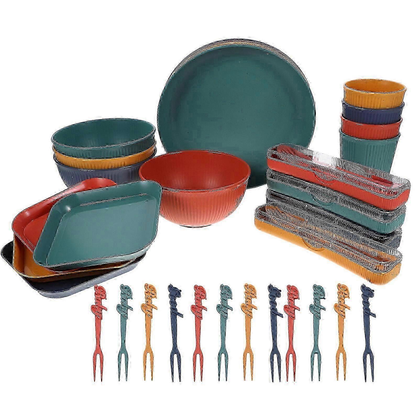 1 Satz sicheres Weizenstrohgeschirr Wiederverwendbares tragbares Heimgeschirr Langlebiges Campinggeschirr