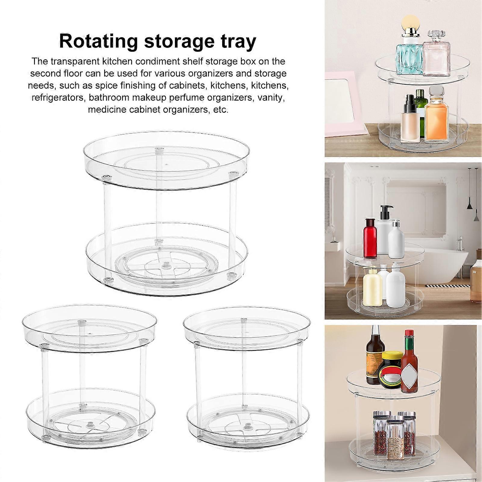 SUSUchens Kitchen Spice Rack, 360° Rotating, 2-Tier Transparent Organizer for Spices, Condiments, Makeup - Heavy-duty & Sturdy (Compatible with