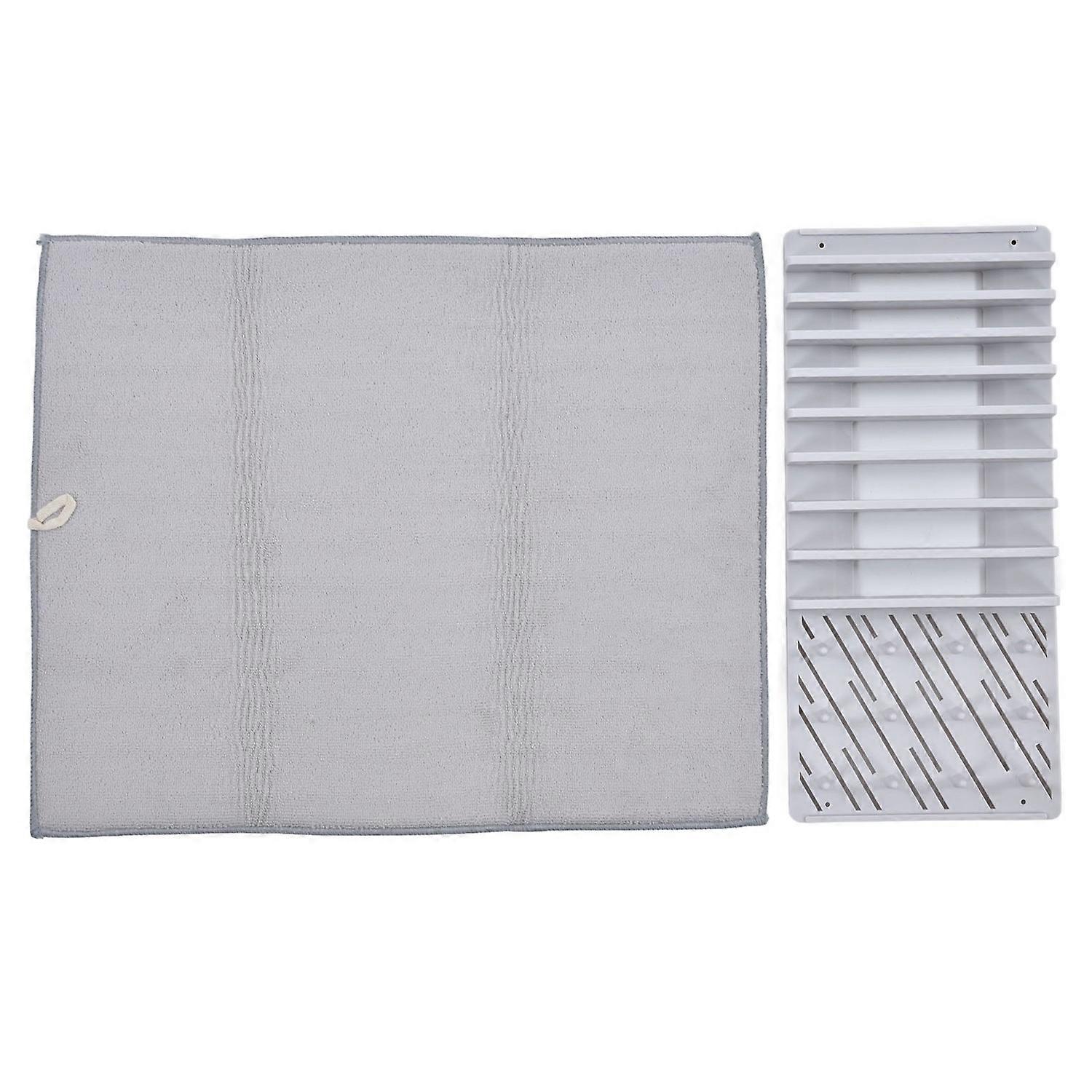 Dish Drying Mat with Rack Water Absorption Folding Design Dish Drying Rack with Mat for Kitchen