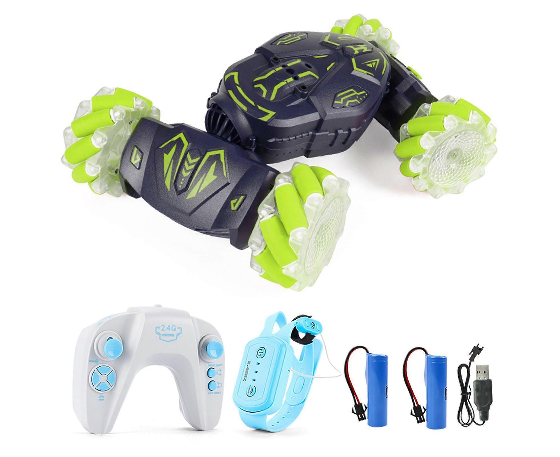 Remote Control Stunt Car, 2.4GHz Double-Sided Driving 360-Degree Flips Rotating Car Toy with Lights Music 2 Batteries, Gesture Sensing Remote Control 