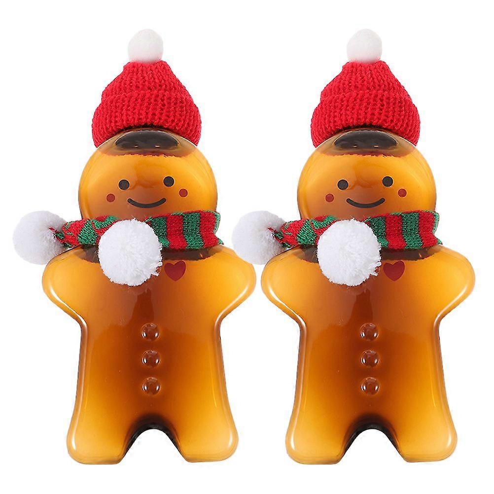 2 Sets Christmas Empty Juice Bottles Gingerbread Man Juices Bottle Clear Drink Bottles Beverage Containers Hats and Scarves Set 500ml