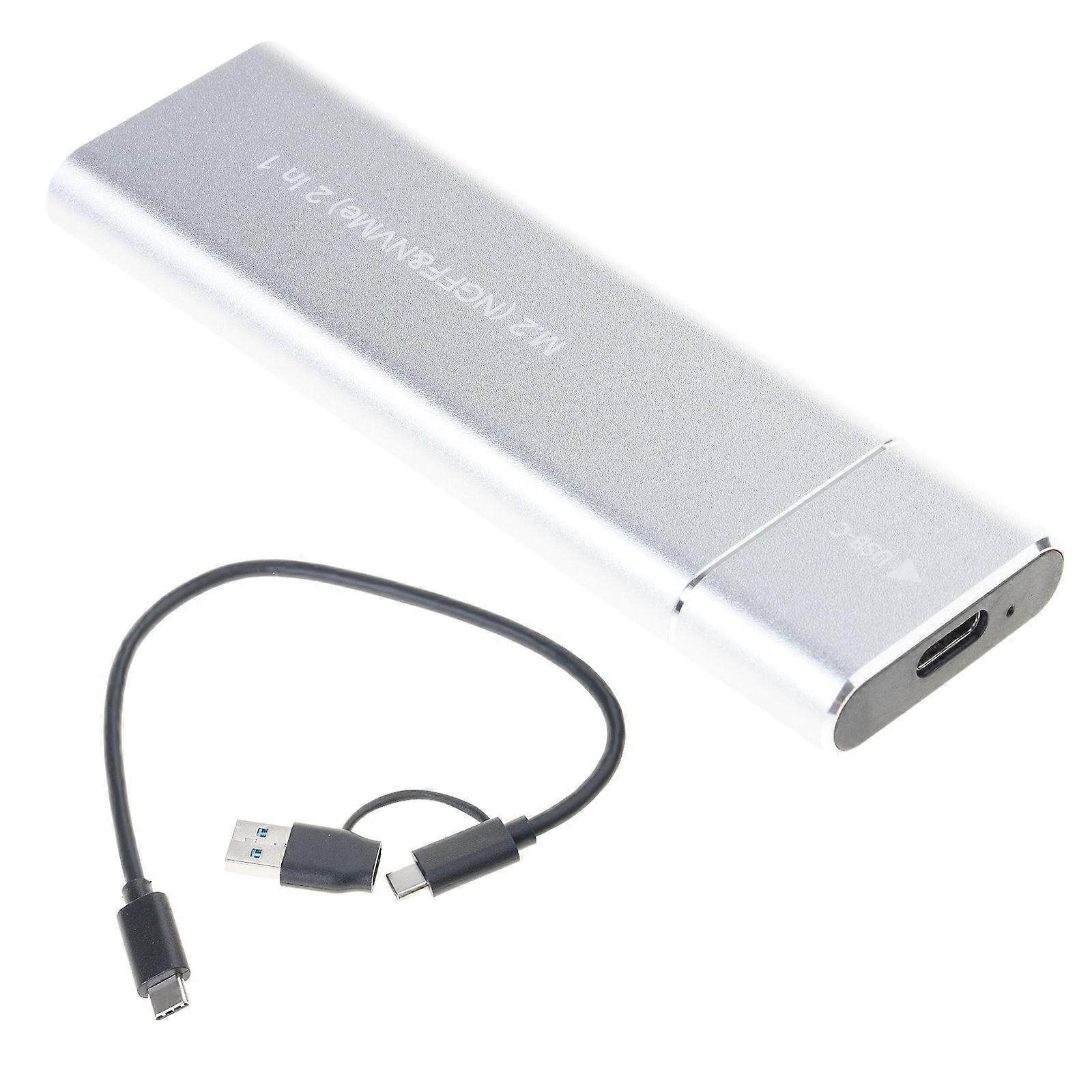 علبة تخزين SSD من نوع NVMe بمنفذ USB-C، توفر سعة تخزين إضافية لقراءة/كتابة سريعة وسهلة الاستخدام، لون فضي