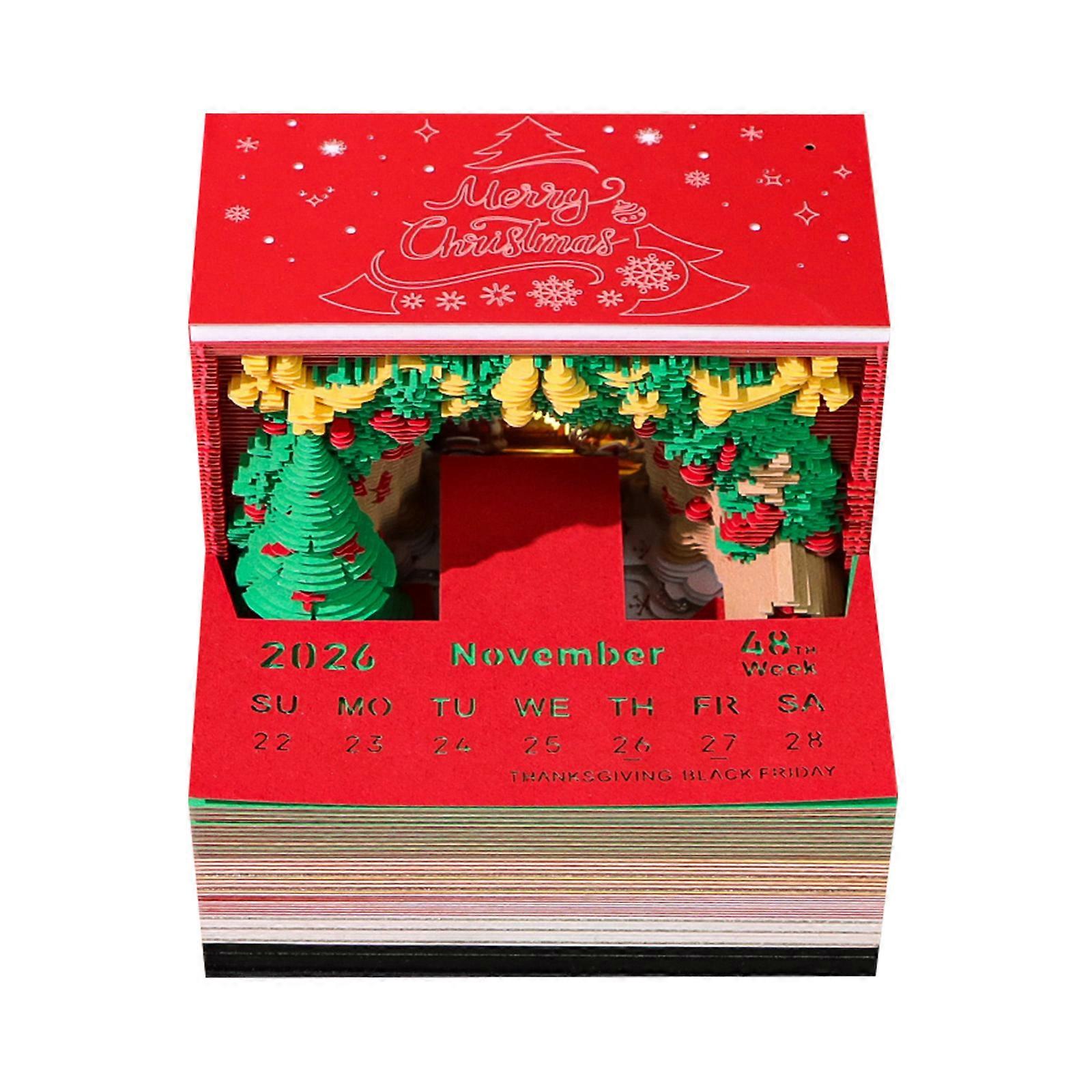 Artistic 3D Christmas Calendar With Removable Pages And Atmospheres Lighting For Office Home Display Multicolor