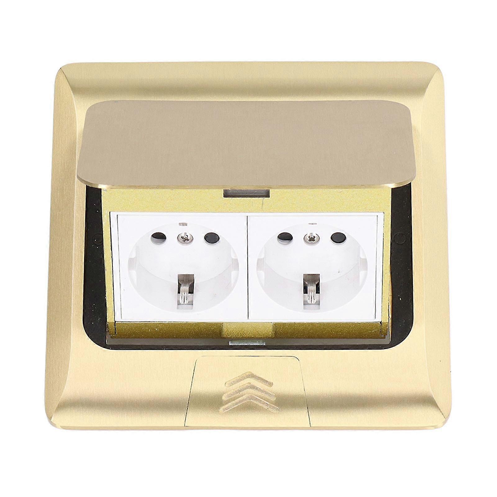 Pop Up Floor Outlet Standard 2 Position Desktop Receptacle Socket Brass Golden 16A