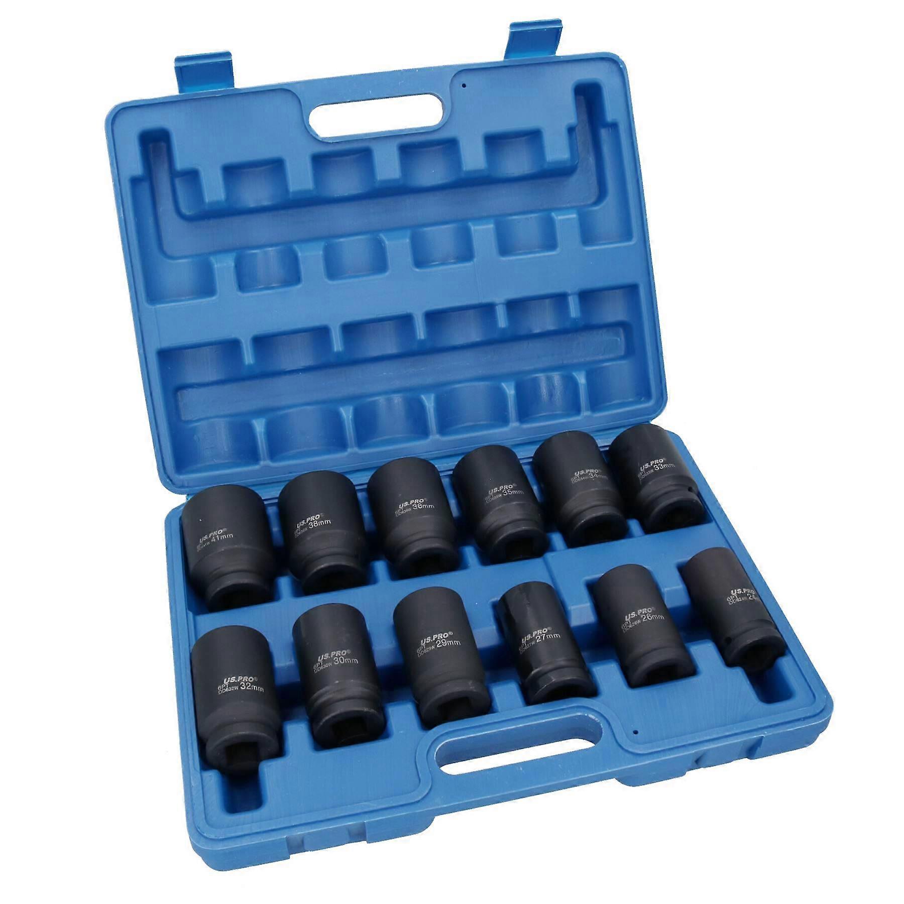 3/4" Drive Double Deep Metric Sockets 6 Sided Single Hex 24mm - 41mm 12pc