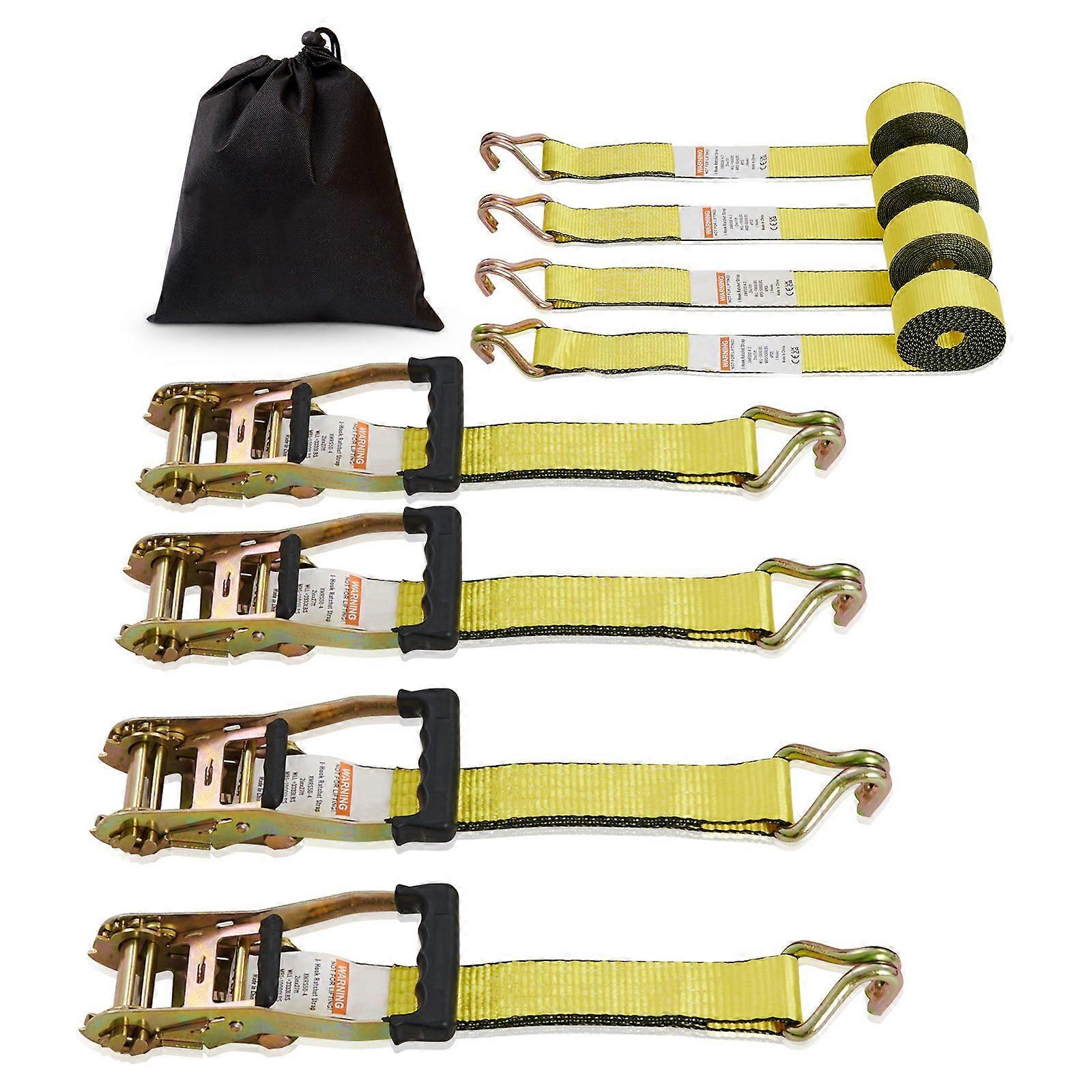 Ratchet Tie Down Straps (4PK), 5000 lb Break Strength, Includes 4 Premium 2" x 15' Rachet Tie Downsfor Moving Securing Cargo