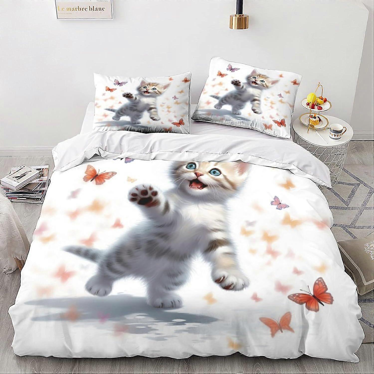 LikeEj Cat Duvet Capa Animal Print Design Roupa de Cama Conjunto Microfibra Macia com Fechamento com Zíper Bonito Kitty Colcha Capa Frascas Duplo