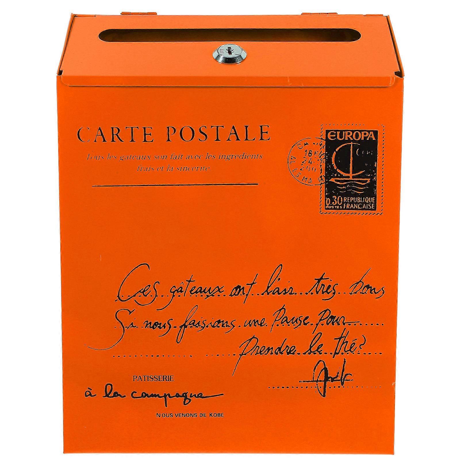 Retro Wall Mount Mailbox for Letter with Lock Orange Iron
