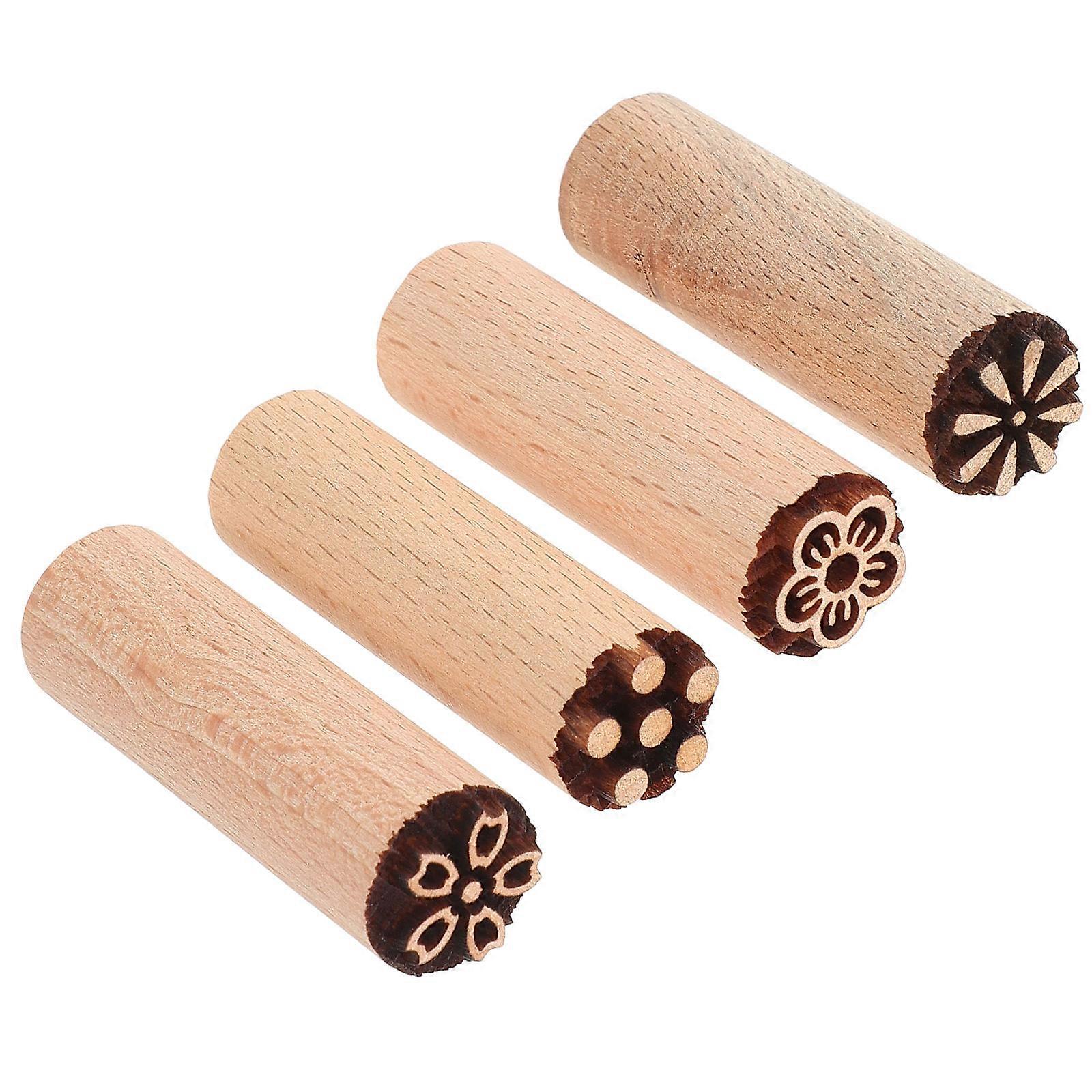 Wooden Baking Moon Cake Stamps for Dessert Making 4Pcs Set
