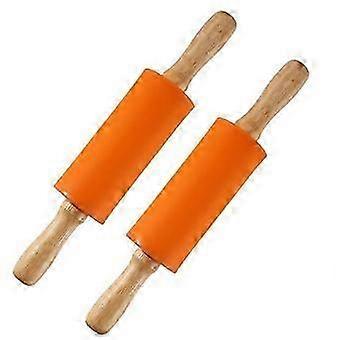2 Pcs Small Rolling Pins Children DIY Baking Tool Food Grade Silicone Non-sticky Wooden Handle Smooth Edge Dumpling Dough Kis Rolling Pins Toy
