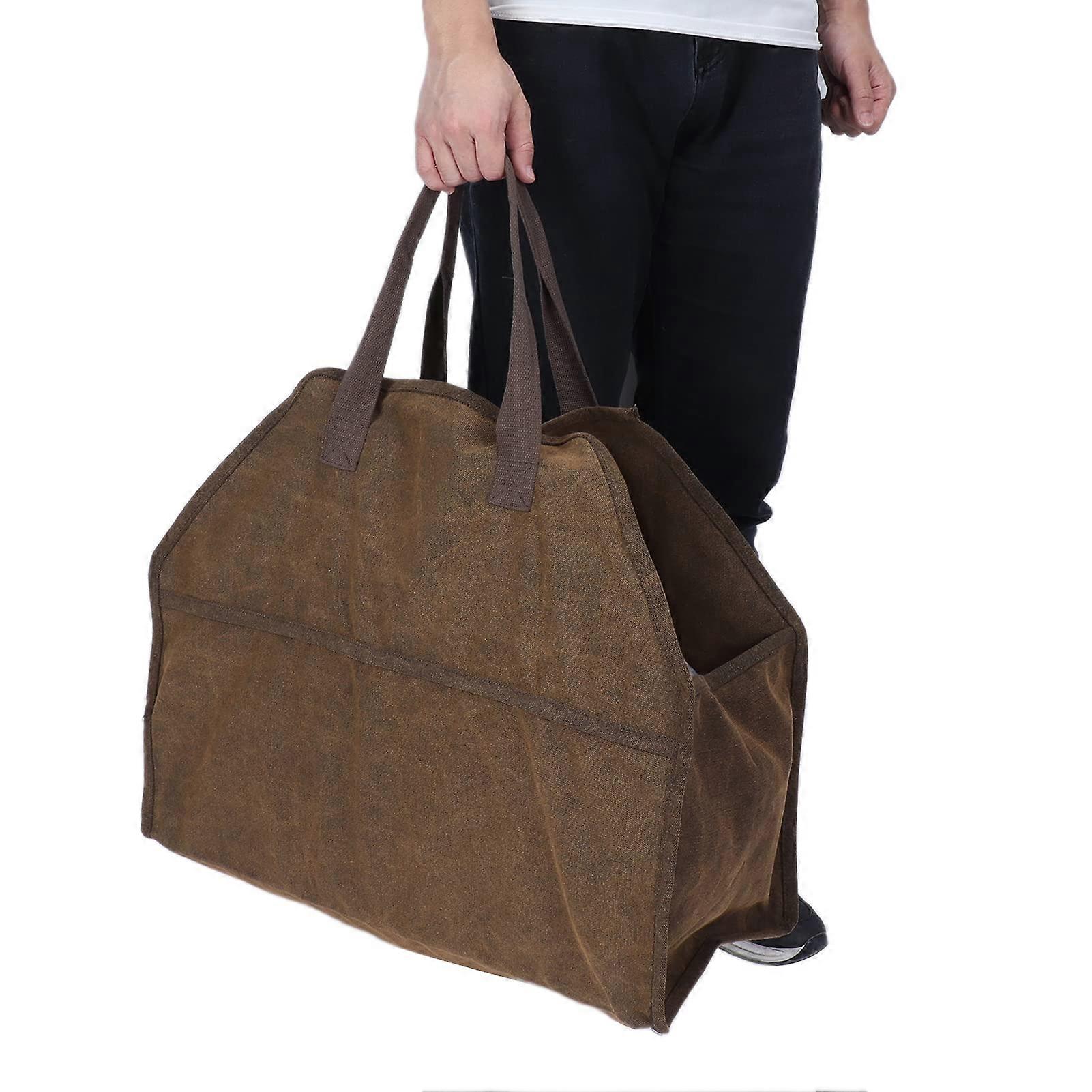 Heavy Duty Canvas Firewood Carrier Bag Large Log Tote for Fireplace and Camping Foldable Design