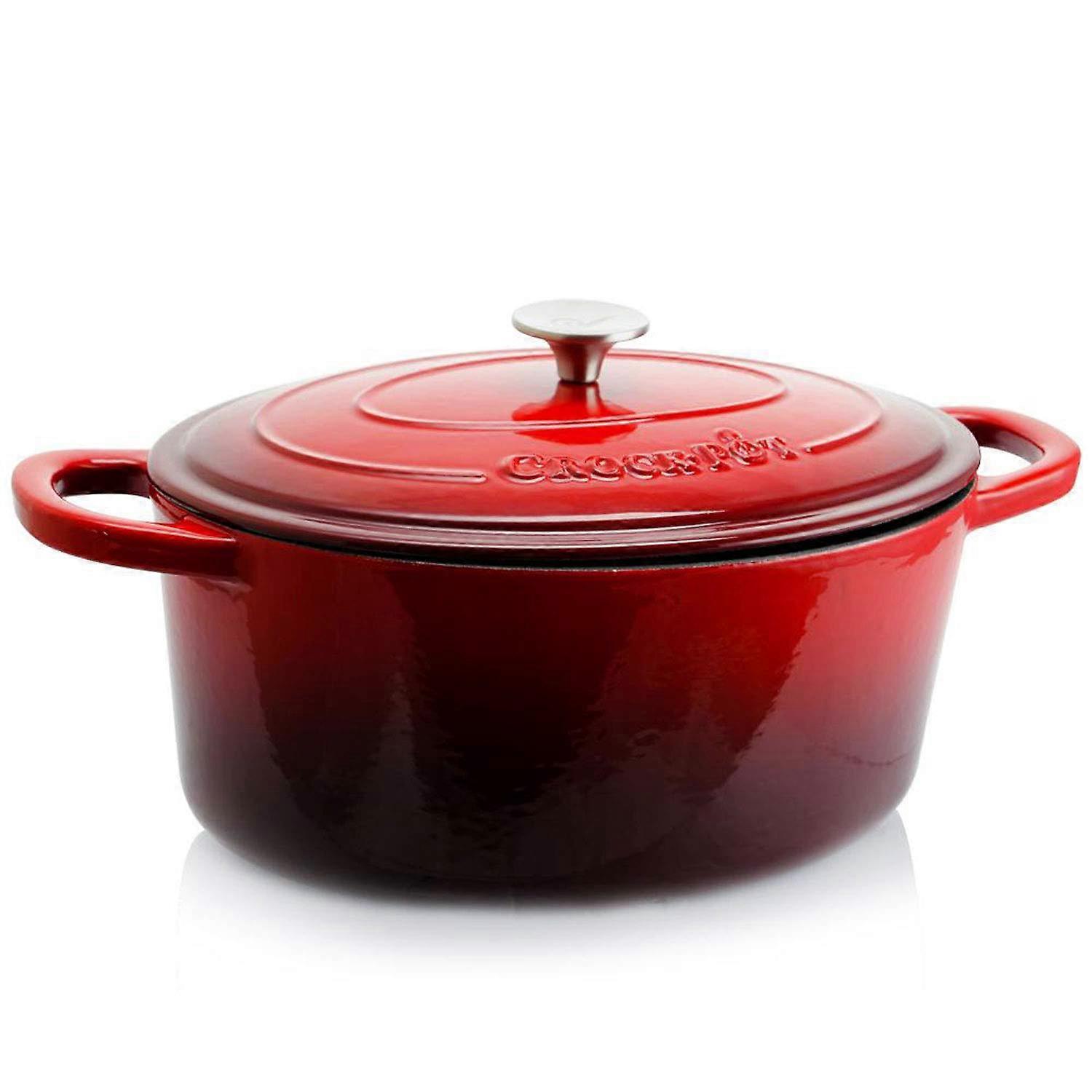 Enameled Cast Iron Dutch Oven 7 Quart Oval Scarlet Red with Lid for Even Heat Distribution