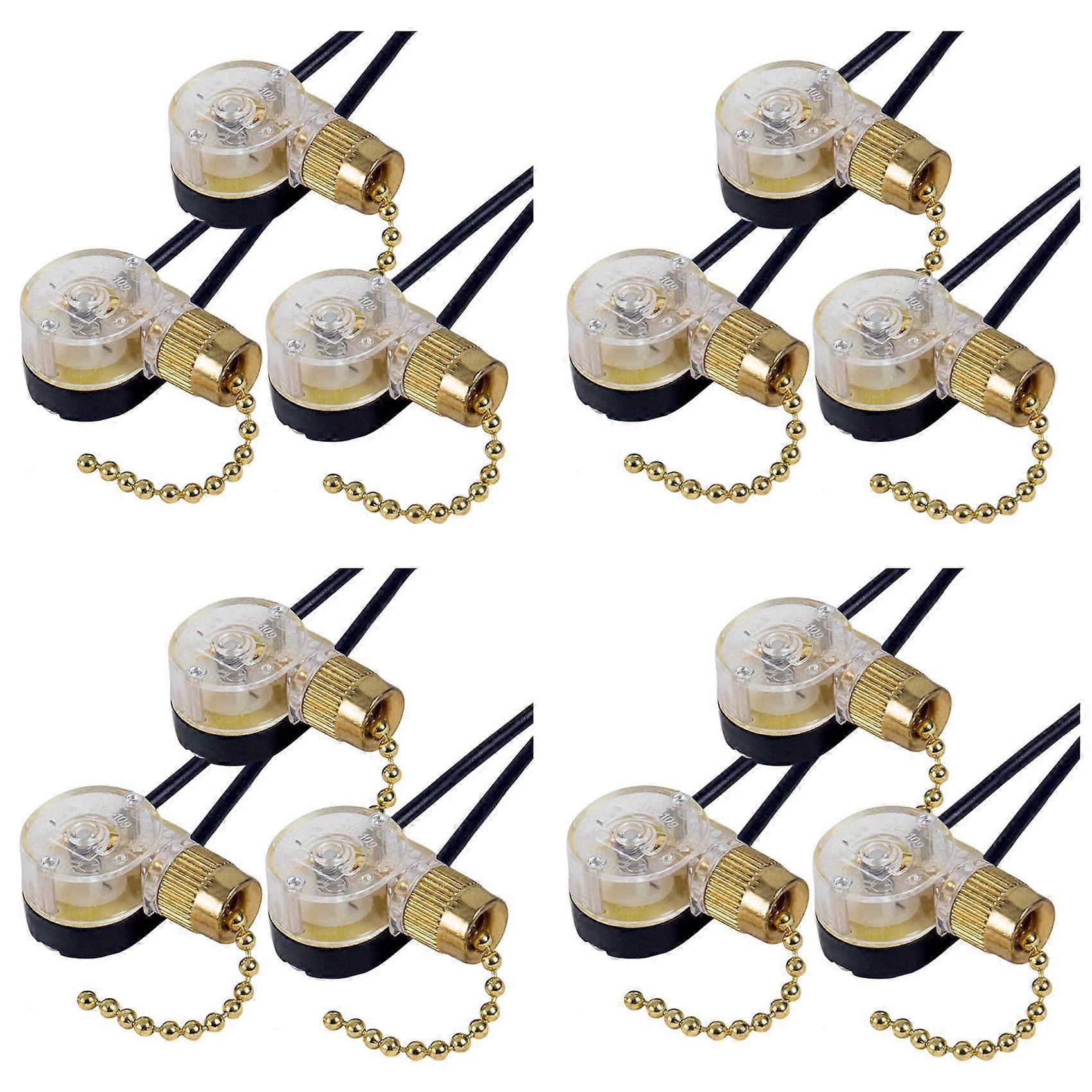 12Pack Ceiling Fan Light Switch ZE-109 Fan Switch Ceiling Pull Chain Switch Replacement (Brass)