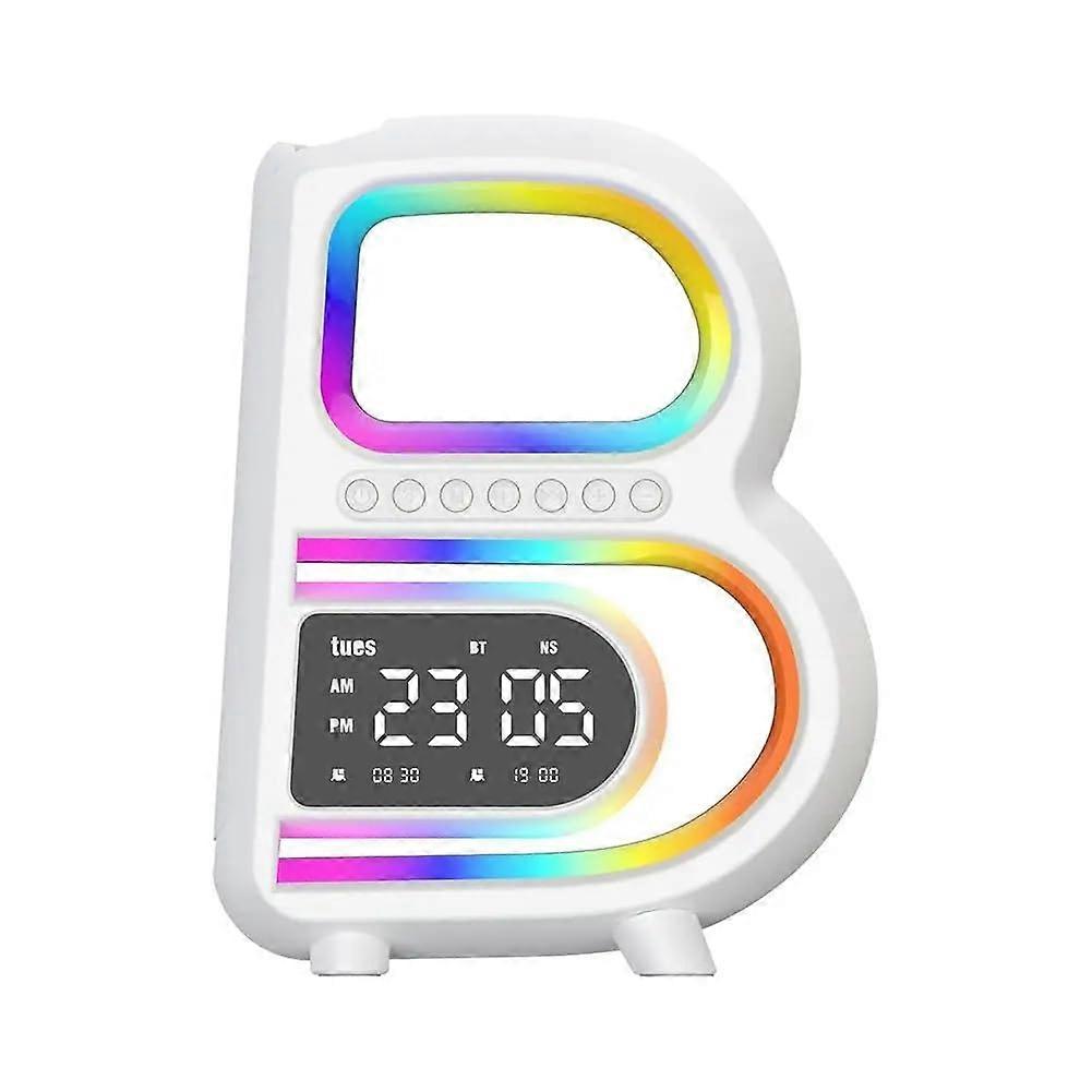 B Shape Smart Speaker LED Wireless Fast Charger Bluetooth Speaker RGB Rainbow Lighting Pulsating Clock Atmosphere Music