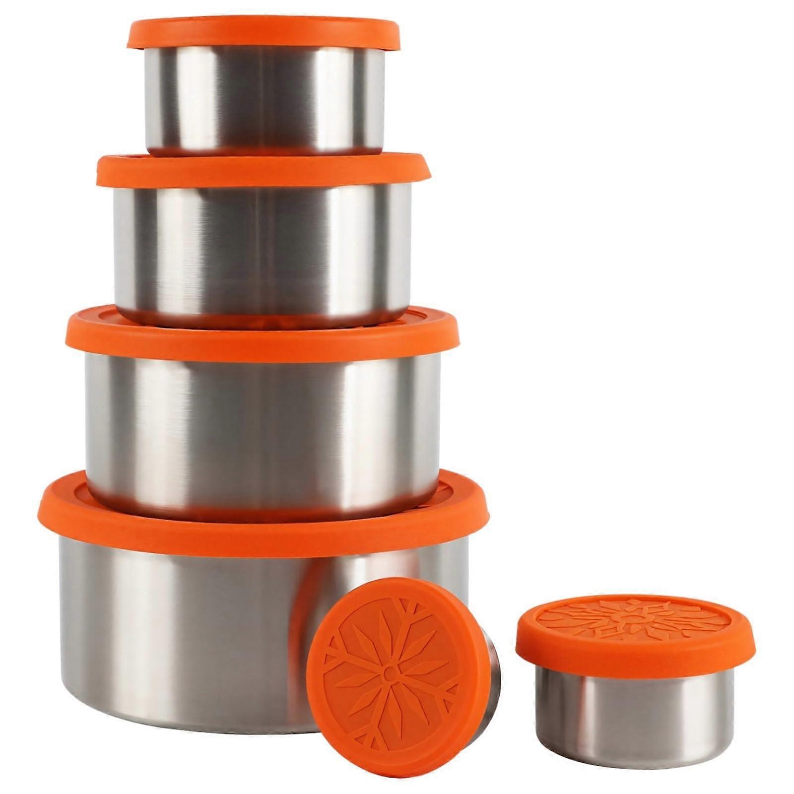 5Pack Stainless Steel Food Containers with Leakproof Silicone Lids, Stackable Airtight Storage Set