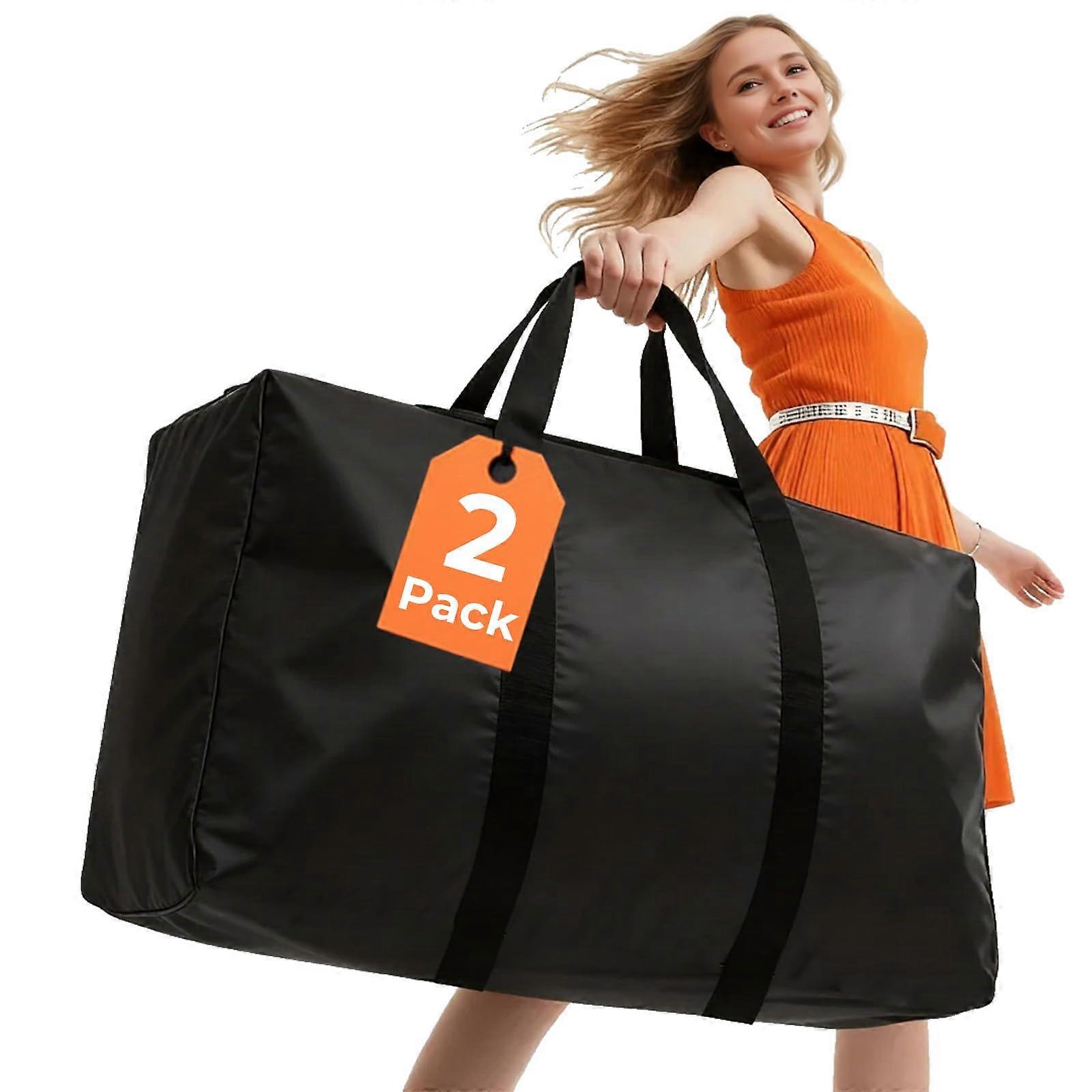 2 Pack Extra Large 19 Gallon Clothes Storage Bags with Zipper and Handles, Foldable Bedding Organizer for Moving, Travel, Dorm – Black