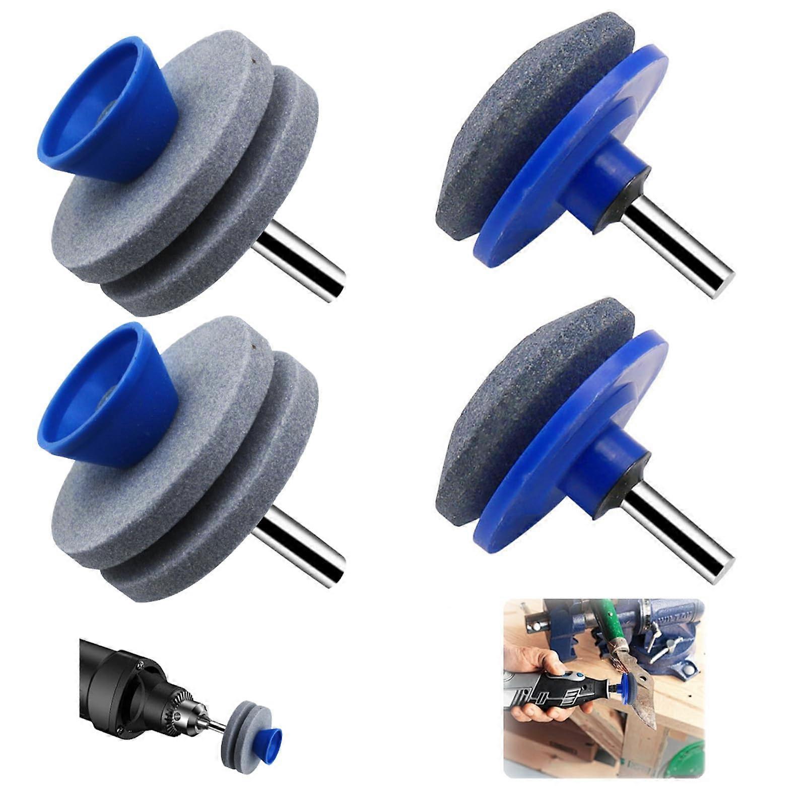 Lawn Mower Blade Sharpener Set with Durable Corundum, Dual Layer Grinding for Drill, 4 Pieces