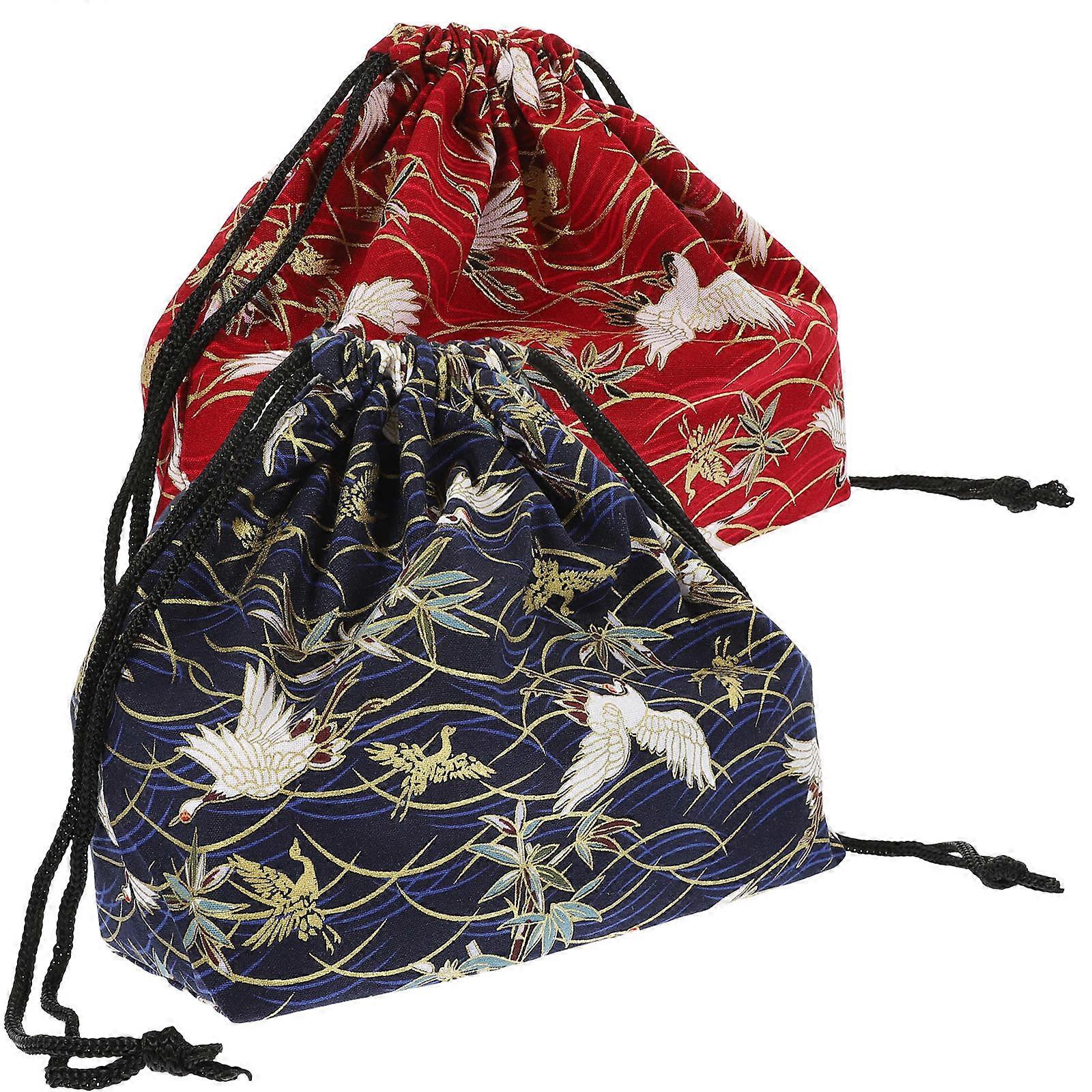 Cute Drawstring Bag 2Pcs Bento Box Bag Portable Simple Design Assorted Color For All Age Groups