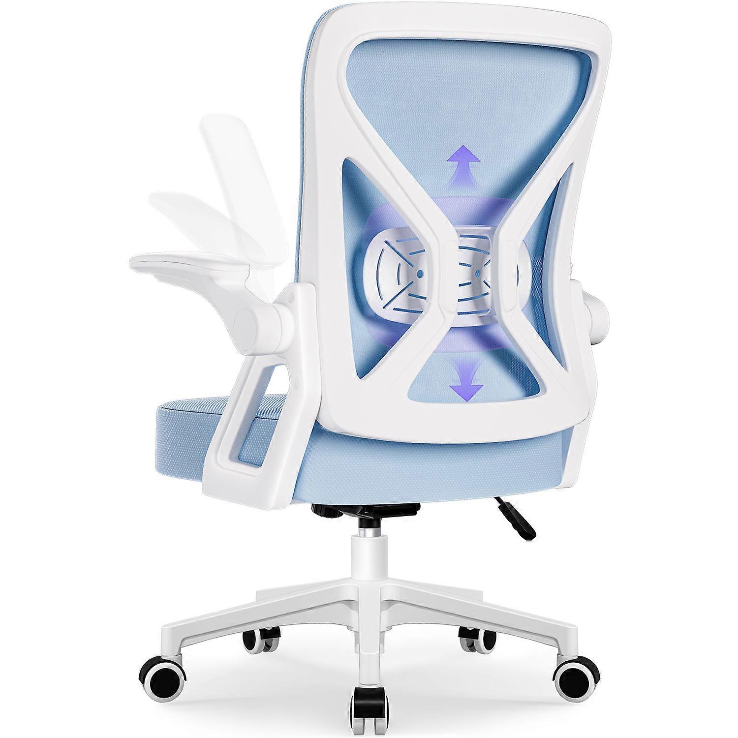 Bürostuhl, ergonomischer Netz-Schreibtischstuhl mit verstellbaren Armlehnen und Lendenwirbelstütze, Drehstuhl fürs Homeoffice, Blau