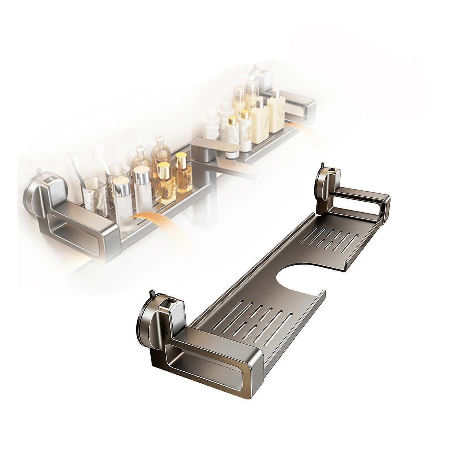Bathroom Suction Cup Shelf, Drill Shower Storage Rack, 19.6in WallMounted Aluminum Caddy