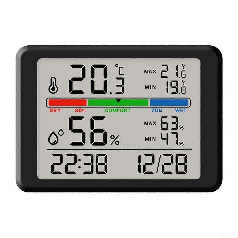 Digital Alarm Clock with Temperature and Humidity Display, Magnetic Mount, Soft LCD Backlight, Black