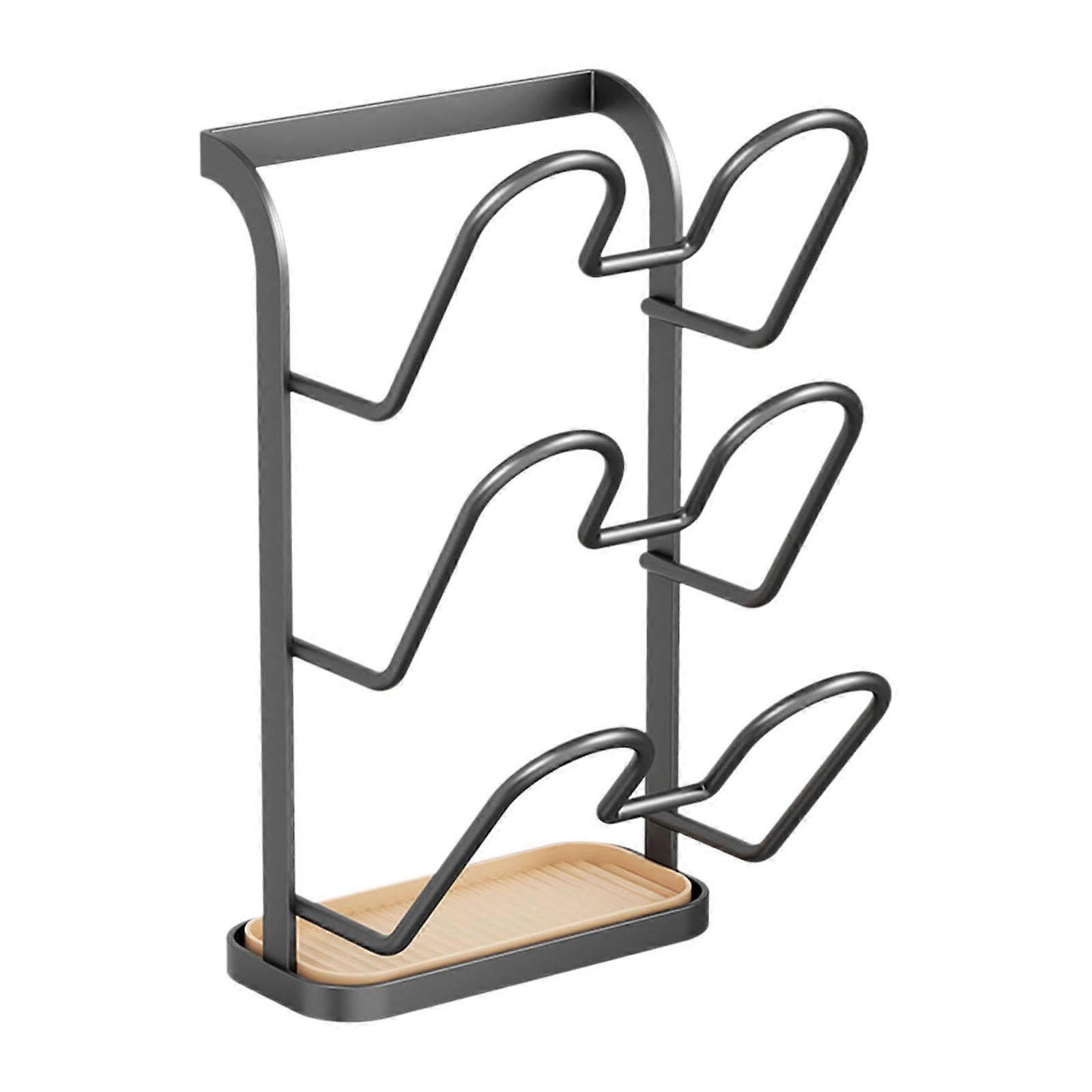 3 Tier Wall Mounted Pot Lid Holder Rack for Kitchen Cutting Boards, Space Saving Gray Organizer