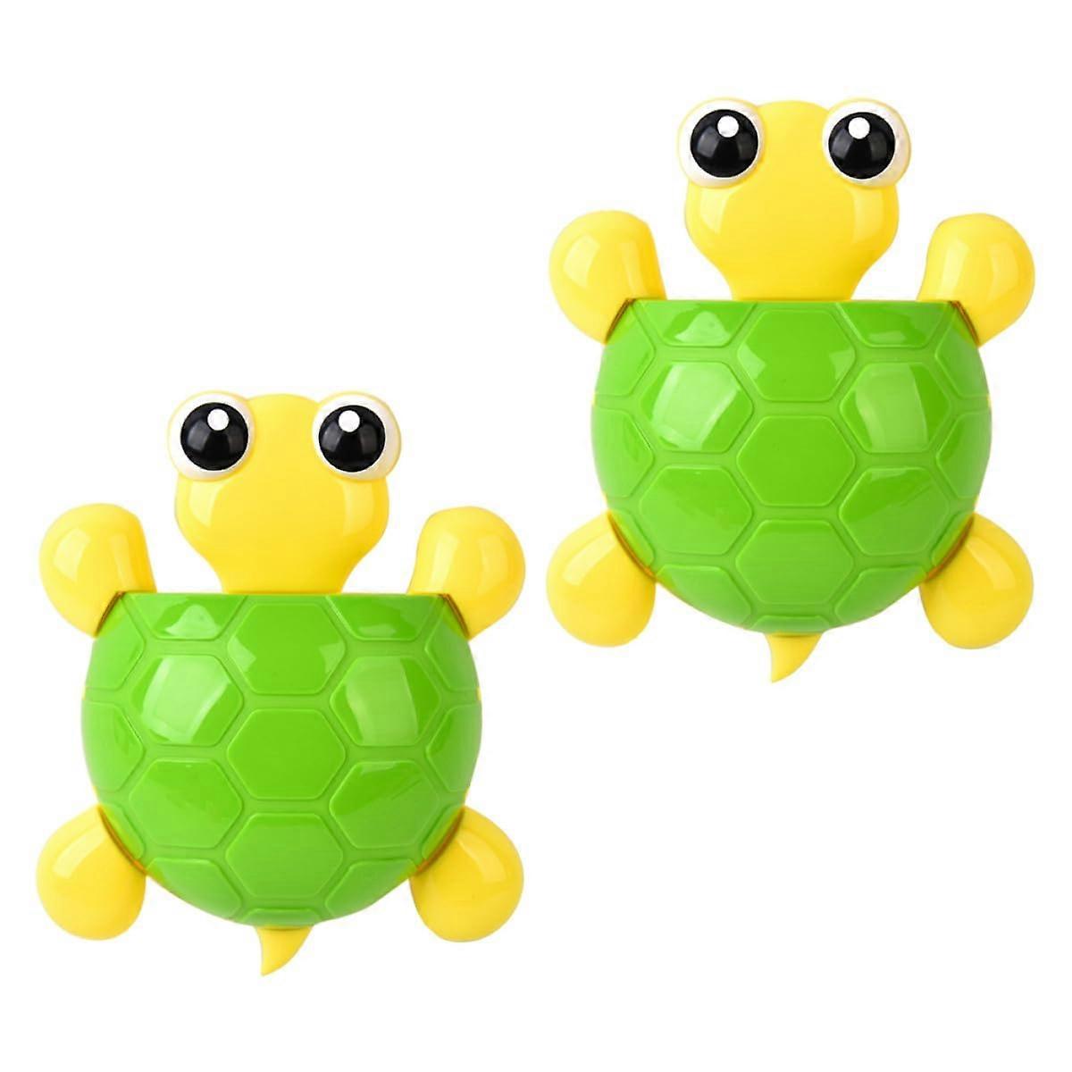 2pcs Cute Turtle Wall Mounted Toothbrush Holder with Strong Suction Cup Bathroom Organizer