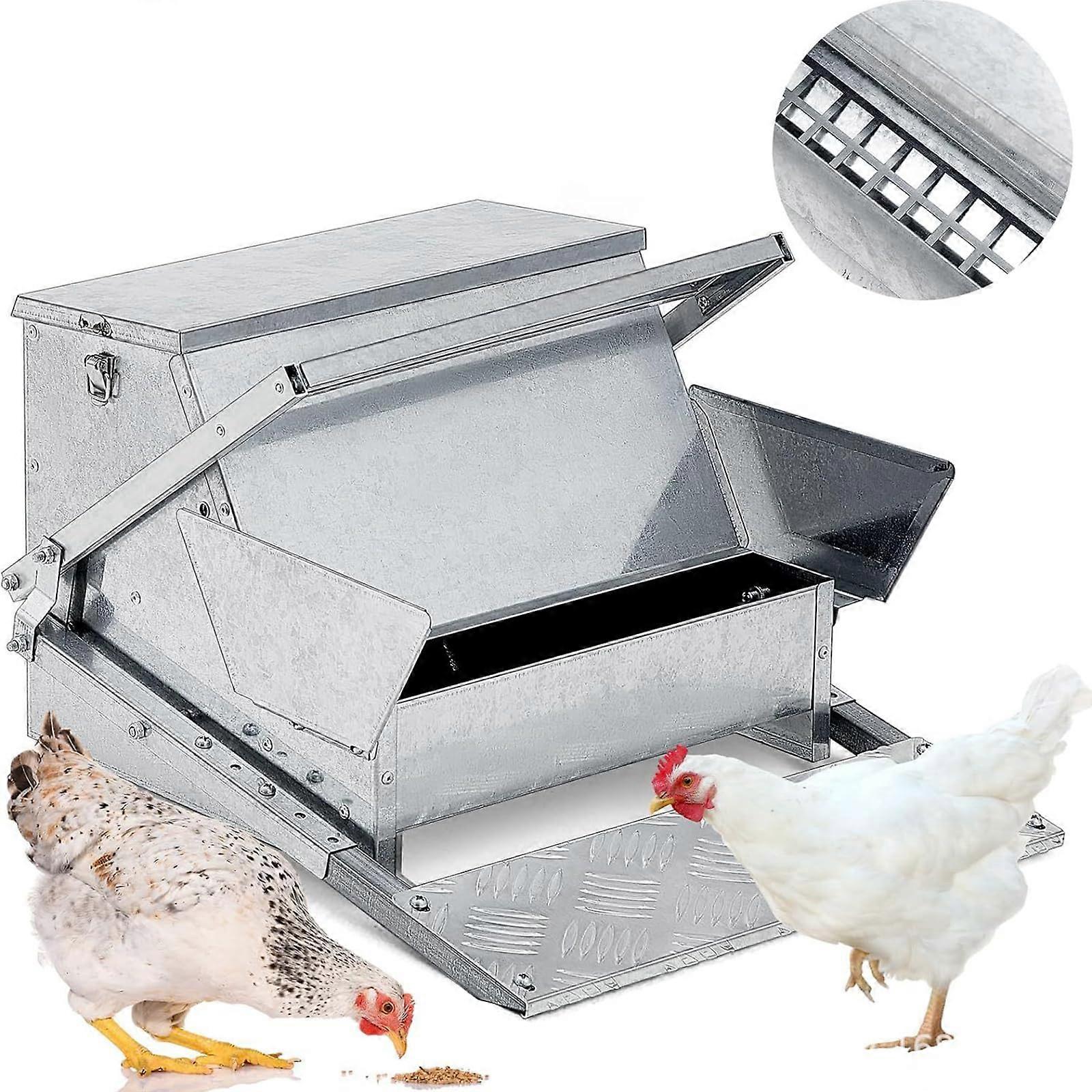 25lb Automatic Chicken Feeder Weatherproof Galvanized Poultry Feeder with AntiSlip Pedal