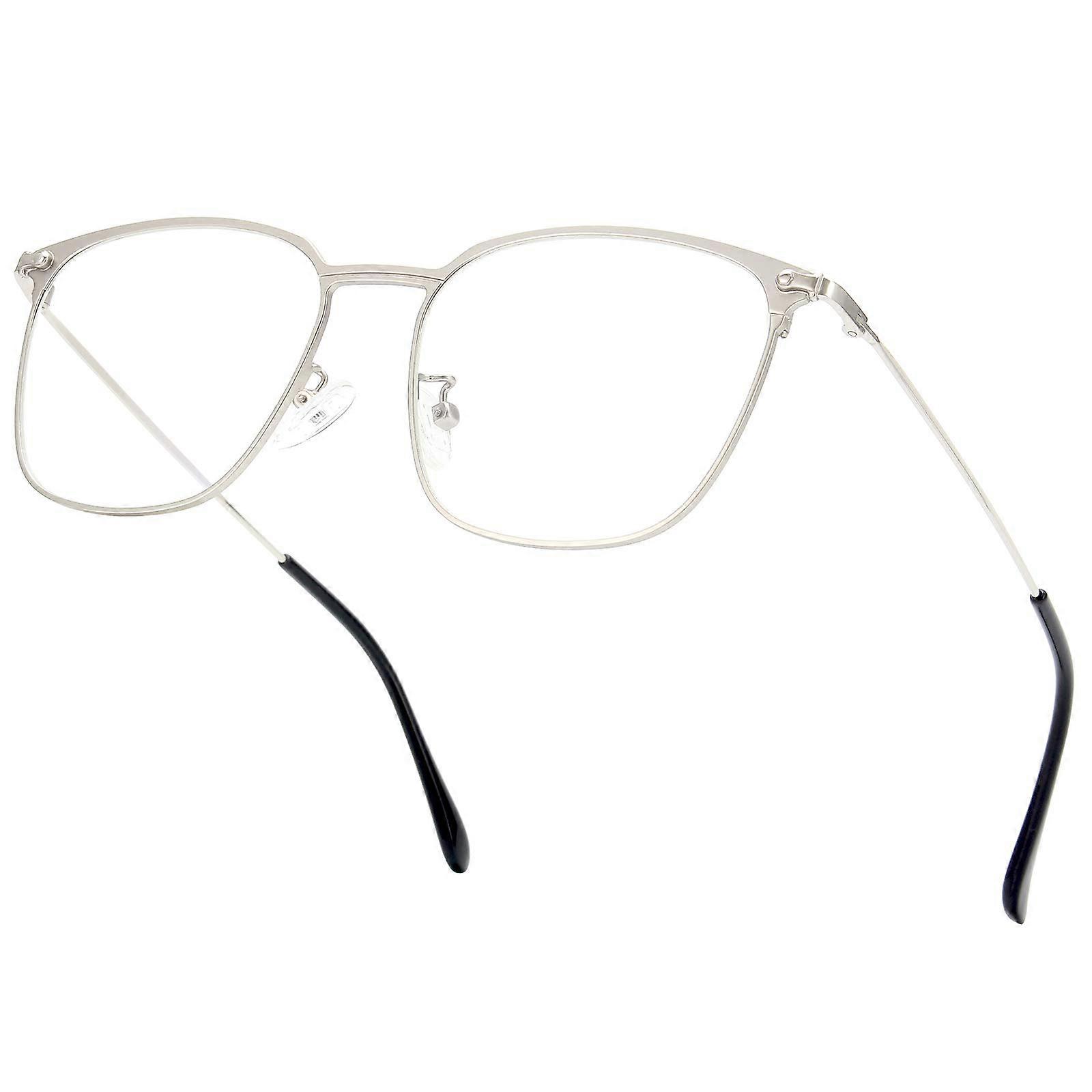Blue Light Blocking Glasses for Women and Men Silver Square Frame UV Filter Computer and Gaming