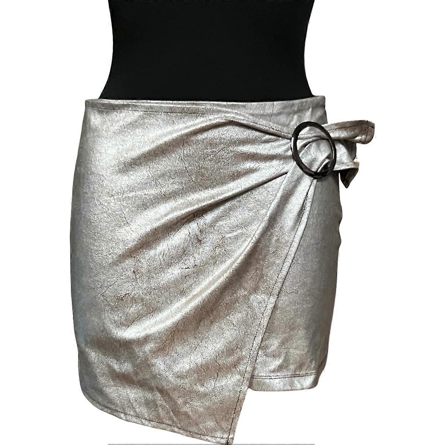 Minissaia ZARA TRAFALUC - Saia de verão elegante e respirável, corte ajustado - Prata, tamanho P, 100% poliéster
