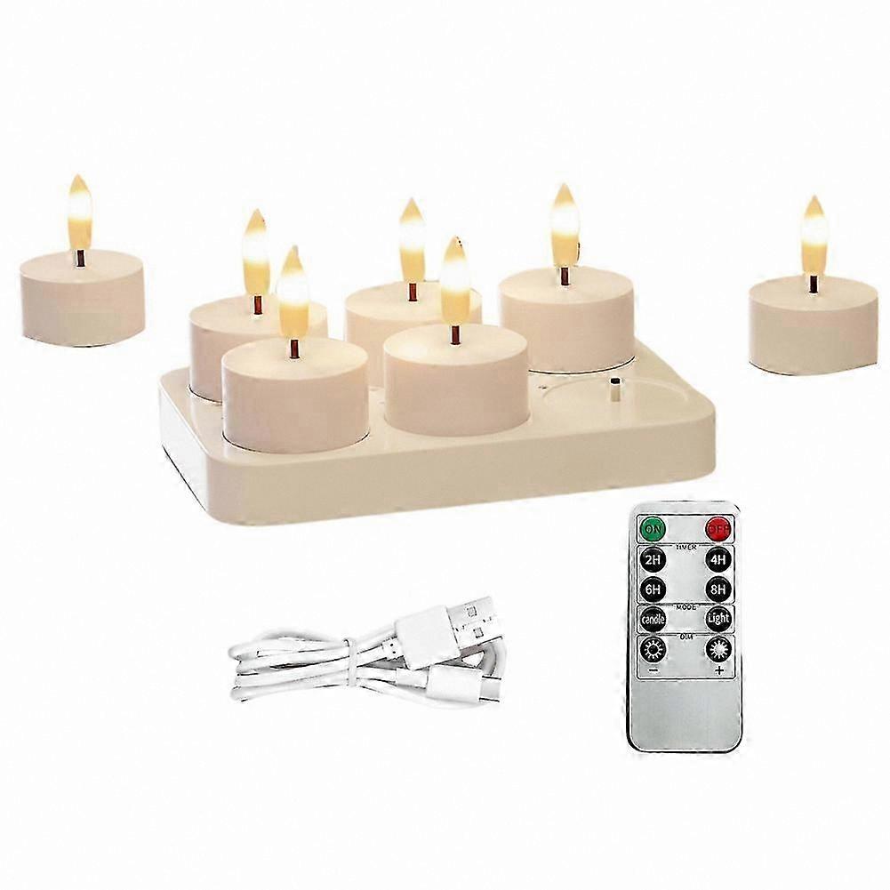 Flameless LED Tea Lights with Charging Base, 6-Pack Battery Operated Candles, Remote Control and Timer Function Included